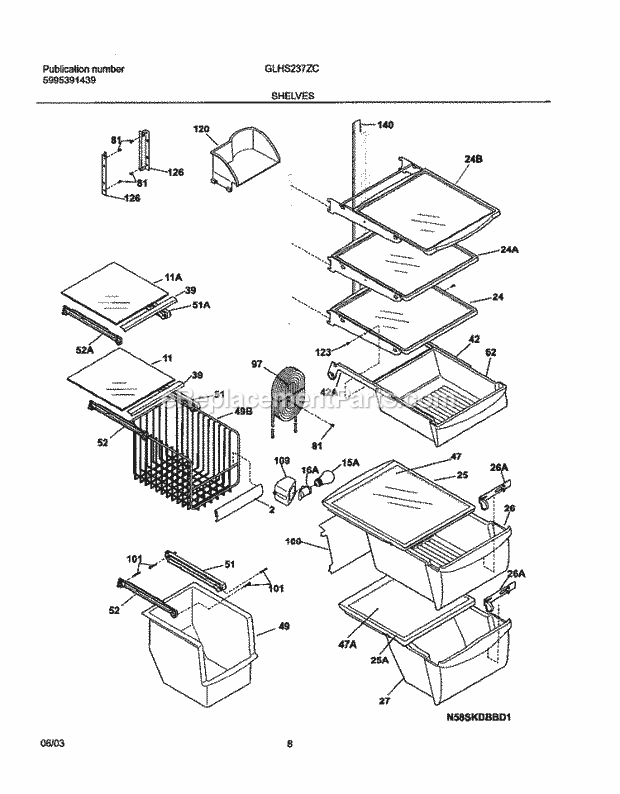 Frigidaire GLHS237ZCQ0 Side-By-Side Sxs Refrigerator Shelves Diagram