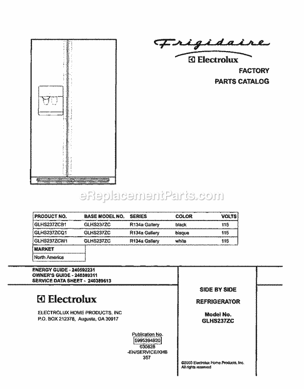 Frigidaire GLHS237ZCW1 Side-By-Side Sxs Refrigerator Page C Diagram