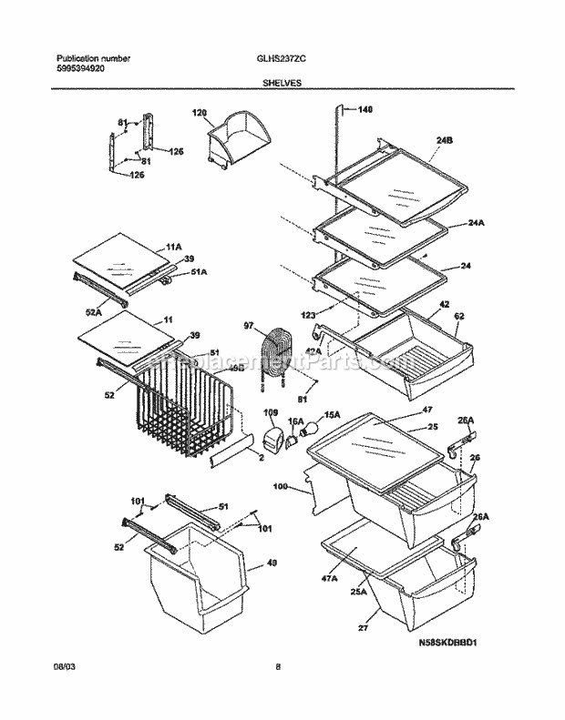 Frigidaire GLHS237ZCW1 Side-By-Side Sxs Refrigerator Shelves Diagram