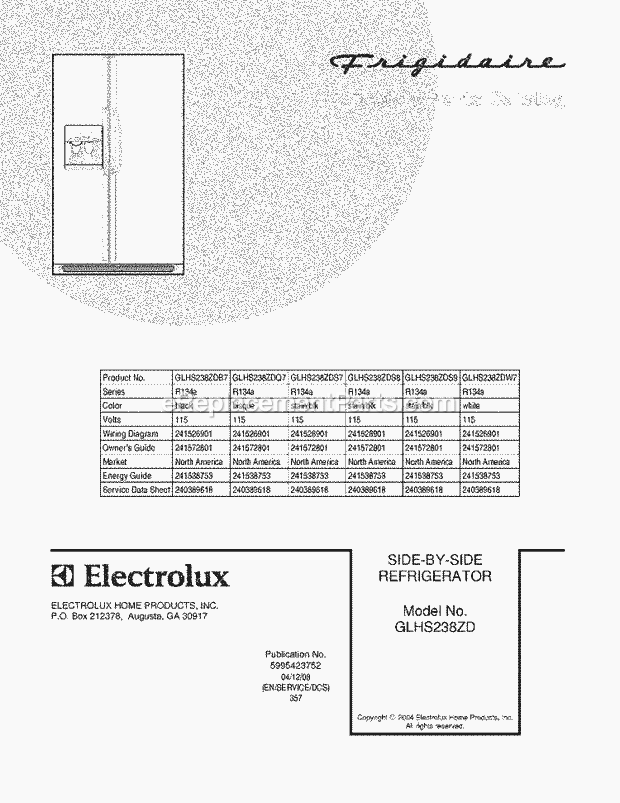 Frigidaire GLHS238ZDQ7 Side-By-Side Refrigerator Page C Diagram