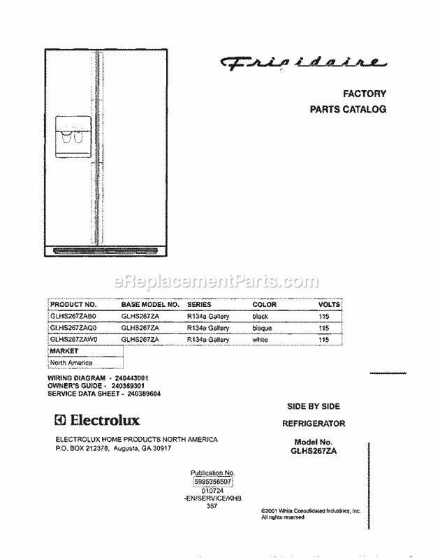Frigidaire GLHS267ZAW0 Side-By-Side Refrigerator Page C Diagram