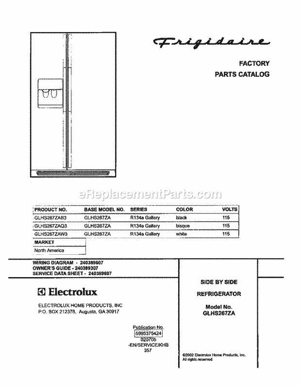 Frigidaire GLHS267ZAW3 Side-By-Side Refrigerator Page C Diagram