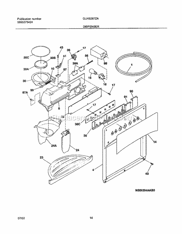 Frigidaire GLHS267ZAW3 Side-By-Side Refrigerator Dispenser Diagram