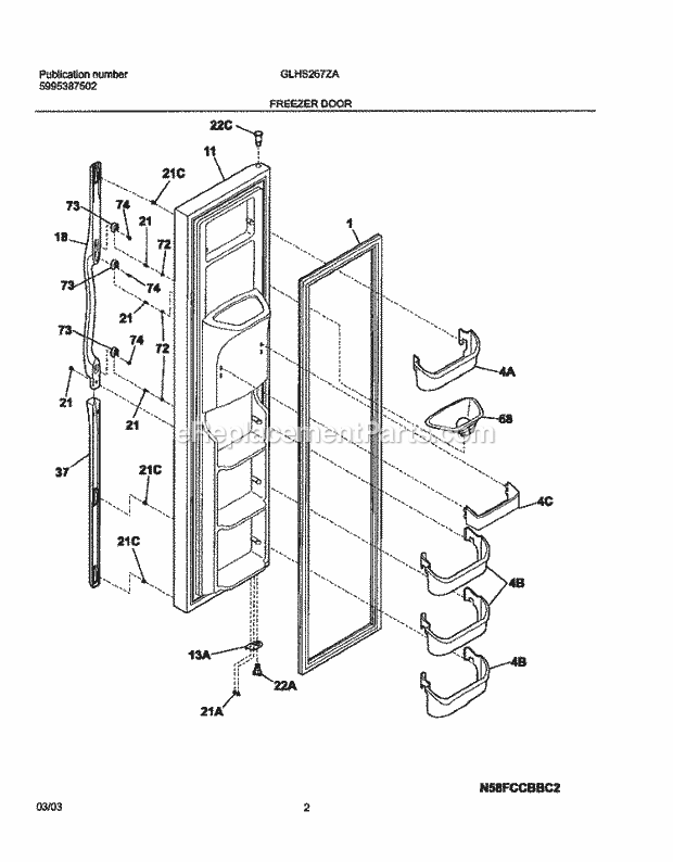 Frigidaire GLHS267ZAW5 Side-By-Side Refrigerator Freezer Door Diagram