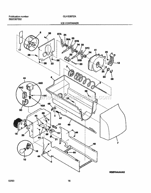 Frigidaire GLHS267ZAW5 Side-By-Side Refrigerator Ice Container Diagram