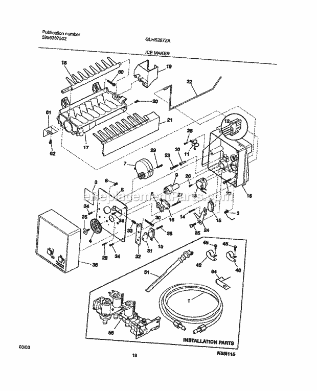 Frigidaire GLHS267ZAW5 Side-By-Side Refrigerator Ice Maker Diagram