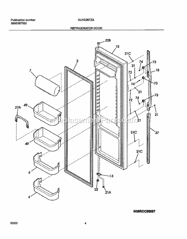 Frigidaire GLHS267ZAW5 Side-By-Side Refrigerator Refrigerator Door Diagram