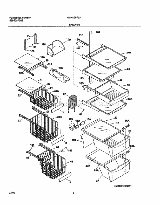 Frigidaire GLHS267ZAW5 Side-By-Side Refrigerator Shelves Diagram