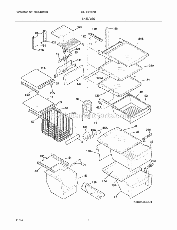 Frigidaire GLHS268ZDQ3 Side-By-Side Refrigerator Shelves Diagram