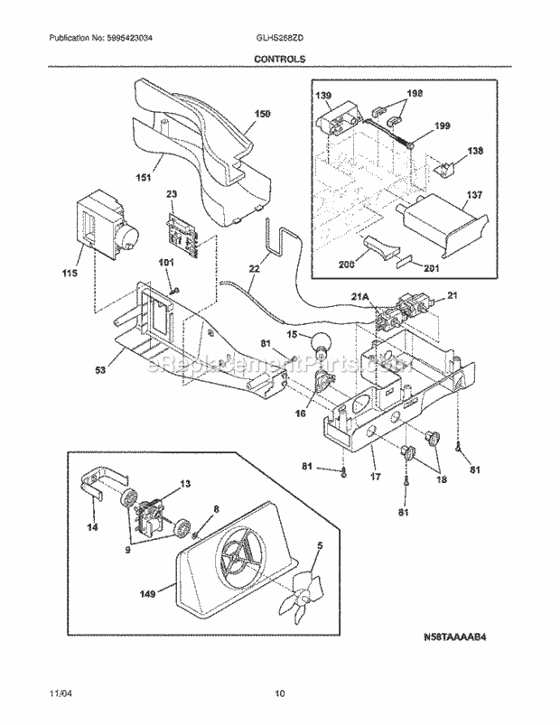 Frigidaire GLHS268ZDS3 Side-By-Side Refrigerator Controls Diagram