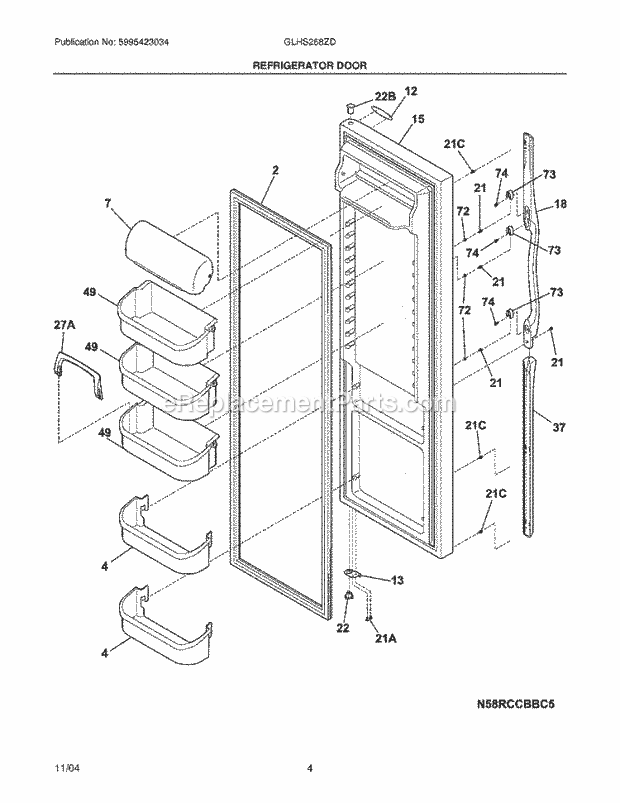 Frigidaire GLHS268ZDS3 Side-By-Side Refrigerator Refrigerator Door Diagram