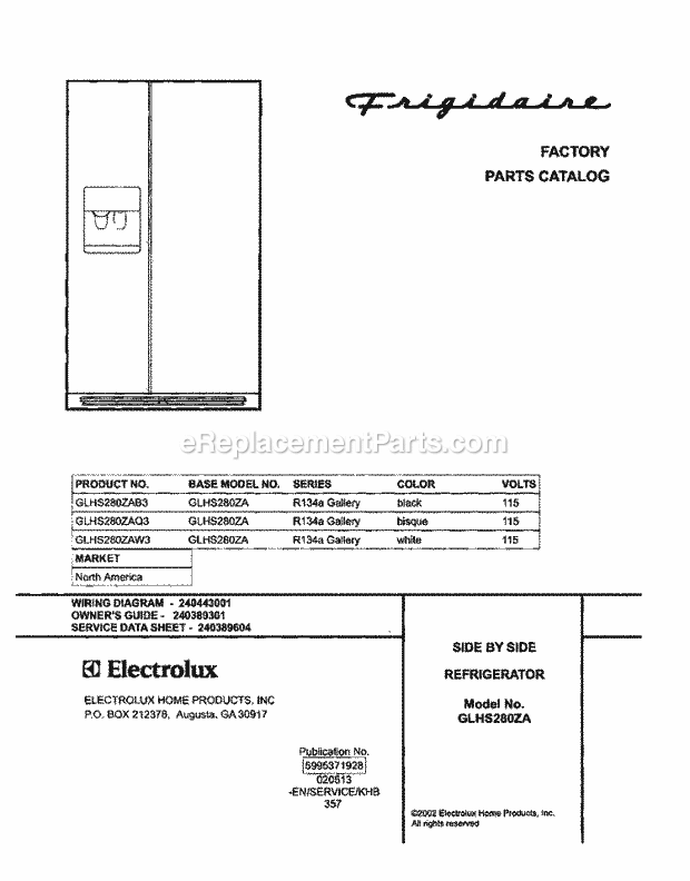 Frigidaire GLHS280ZAB3 Side-By-Side Refrigerator Page C Diagram