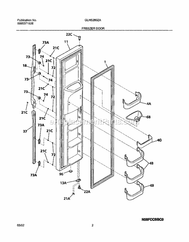 Frigidaire GLHS280ZAB3 Side-By-Side Refrigerator Freezer Door Diagram