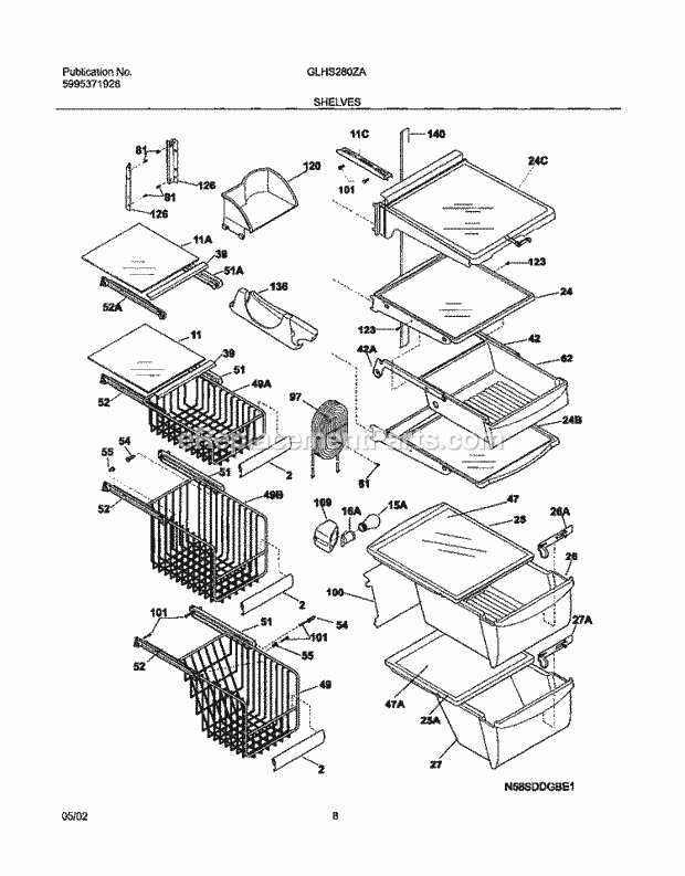 Frigidaire GLHS280ZAB3 Side-By-Side Refrigerator Shelves Diagram