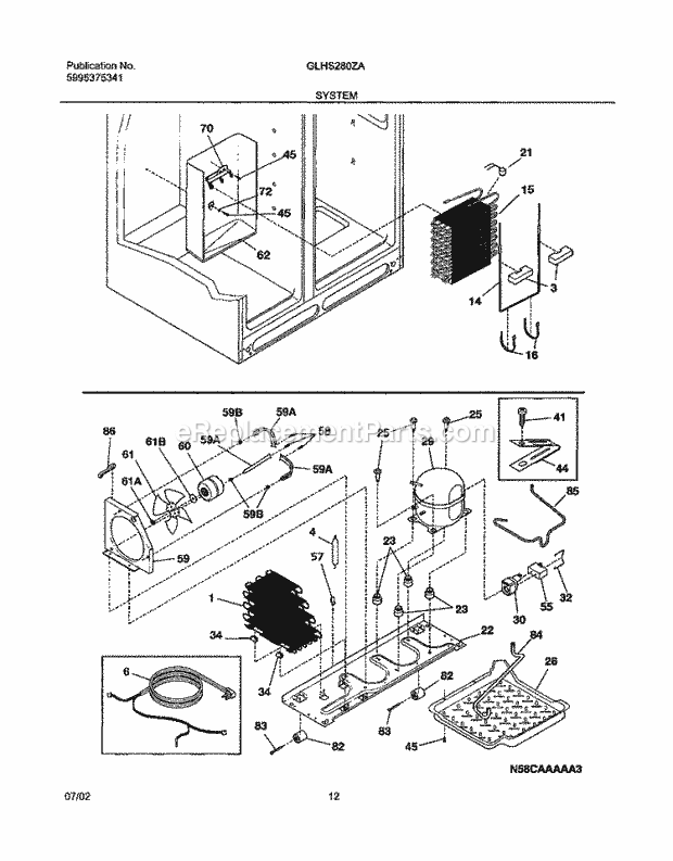 Frigidaire GLHS280ZAB4 Side-By-Side Refrigerator System Diagram