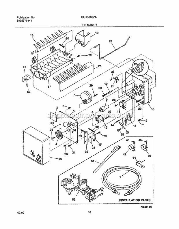 Frigidaire GLHS280ZAB4 Side-By-Side Refrigerator Ice Maker Diagram