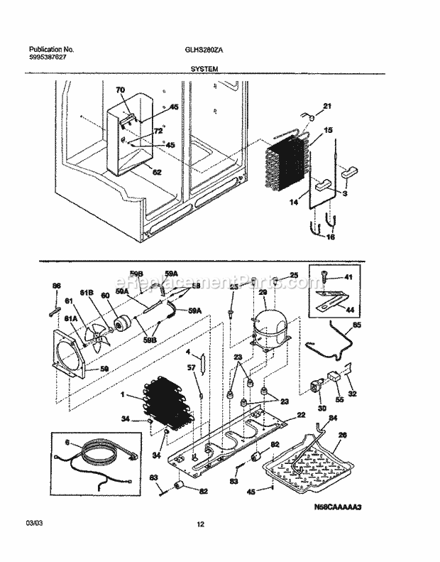 Frigidaire GLHS280ZAB6 Side-By-Side Refrigerator System Diagram