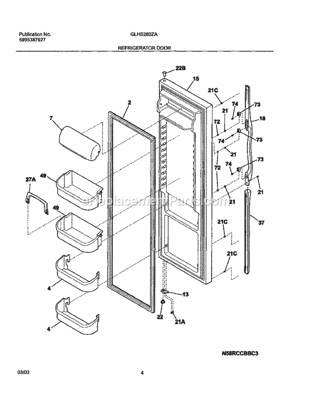 Frigidaire GLHS280ZAB6 Side-By-Side Refrigerator Refrigerator Door Diagram