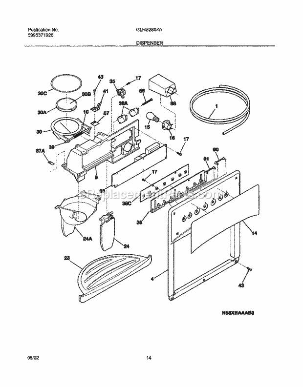 Frigidaire GLHS280ZAQ3 Side-By-Side Refrigerator Dispenser Diagram