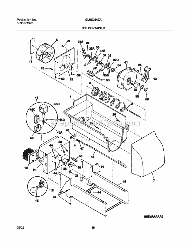 Frigidaire GLHS280ZAQ3 Side-By-Side Refrigerator Ice Container Diagram