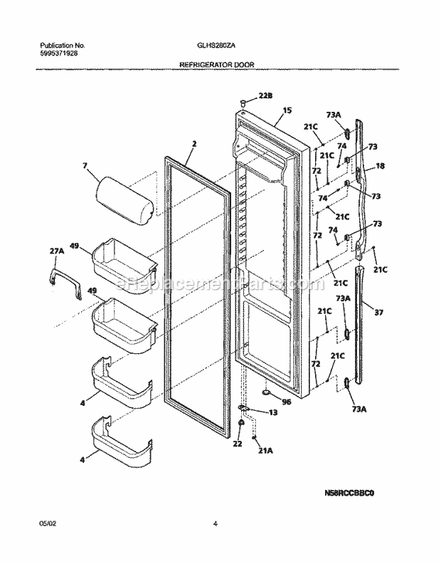 Frigidaire GLHS280ZAQ3 Side-By-Side Refrigerator Refrigerator Door Diagram