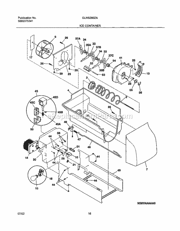 Frigidaire GLHS280ZAQ4 Side-By-Side Refrigerator Ice Container Diagram