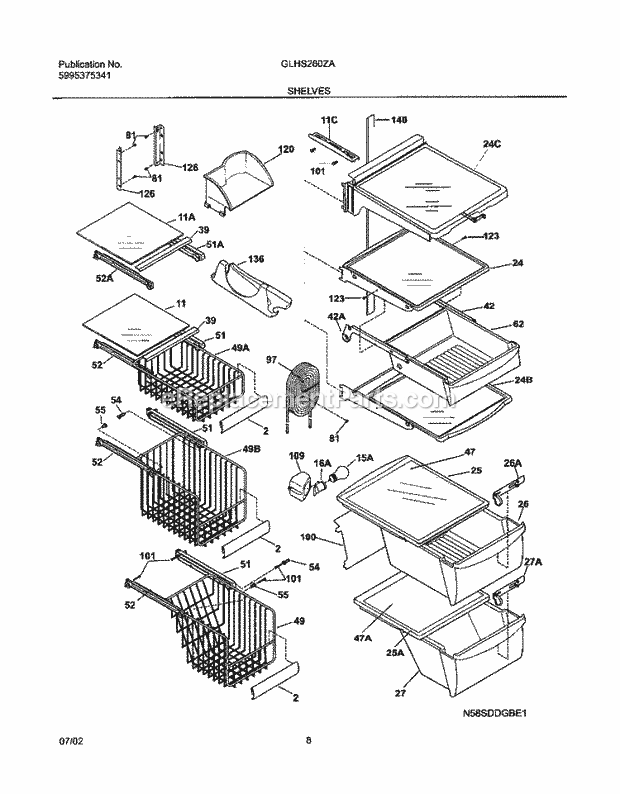 Frigidaire GLHS280ZAQ4 Side-By-Side Refrigerator Shelves Diagram