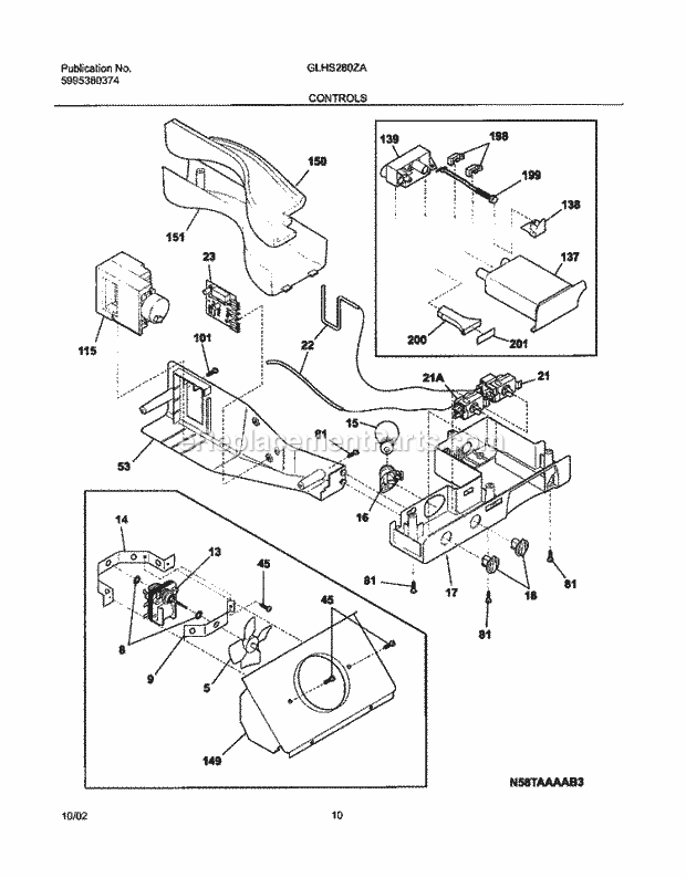 Frigidaire GLHS280ZAQ5 Side-By-Side Refrigerator Controls Diagram