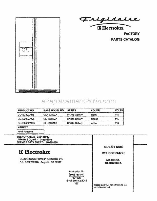 Frigidaire GLHS280ZAQ5 Side-By-Side Refrigerator Page C Diagram