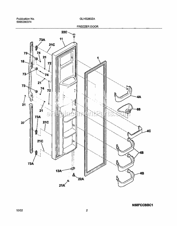 Frigidaire GLHS280ZAW5 Side-By-Side Refrigerator Freezer Door Diagram