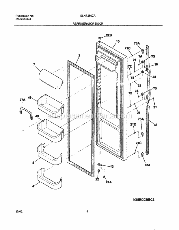 Frigidaire GLHS280ZAW5 Side-By-Side Refrigerator Refrigerator Door Diagram