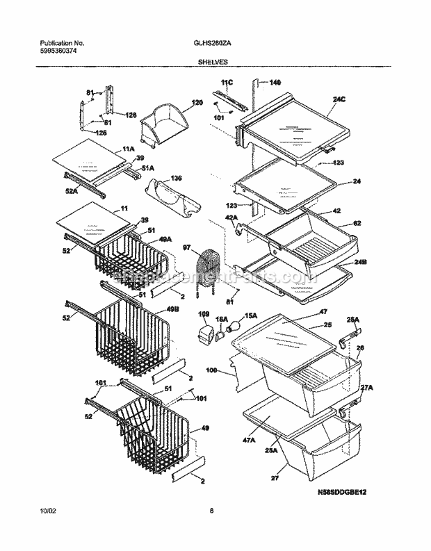 Frigidaire GLHS280ZAW5 Side-By-Side Refrigerator Shelves Diagram