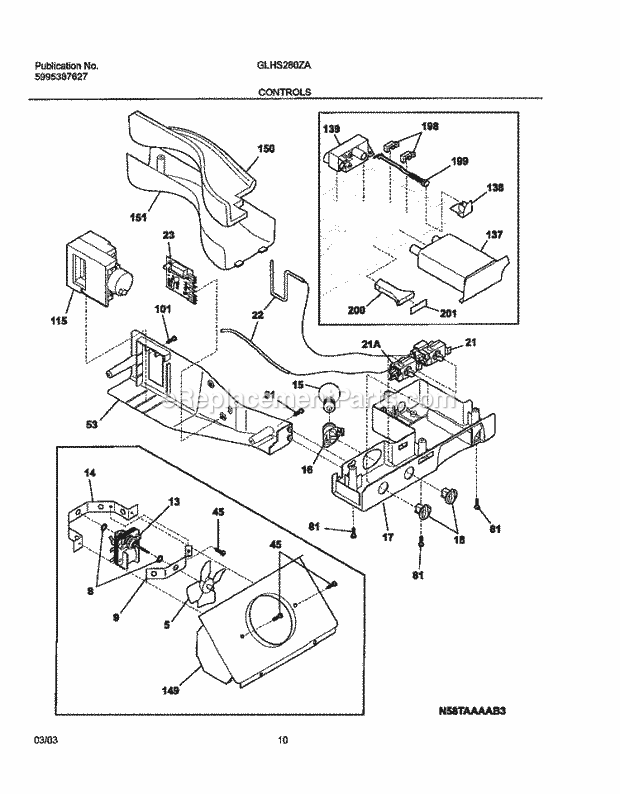 Frigidaire GLHS280ZAW6 Side-By-Side Refrigerator Controls Diagram