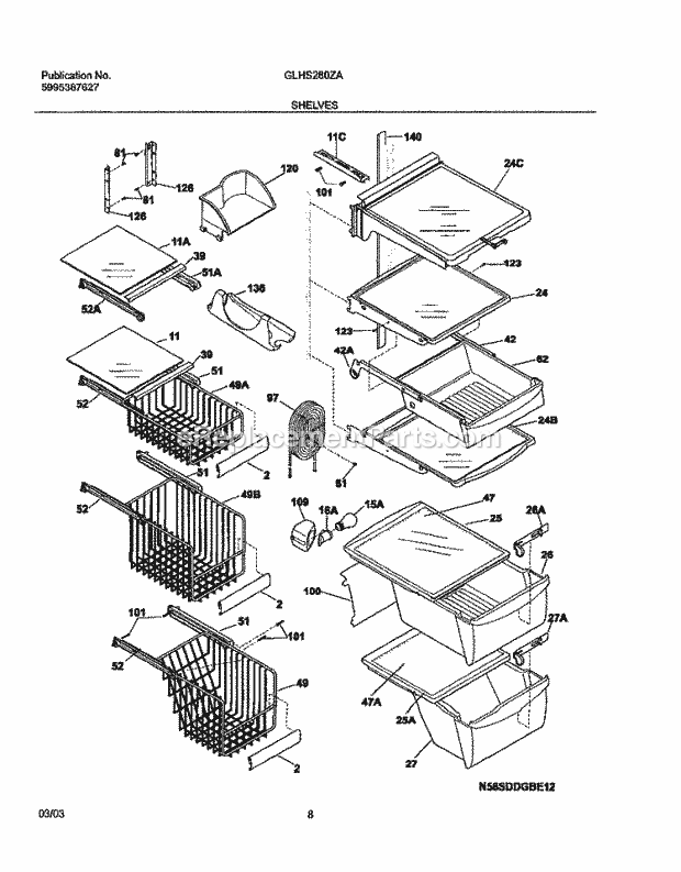 Frigidaire GLHS280ZAW6 Side-By-Side Refrigerator Shleves Diagram