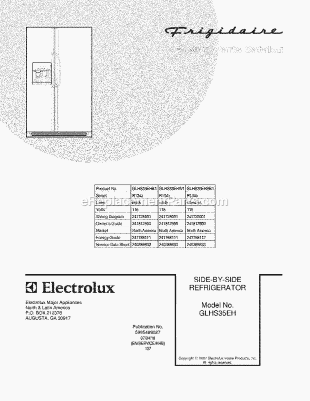 Frigidaire GLHS35EHSB1 Side-By-Side Refrigerator Page C Diagram
