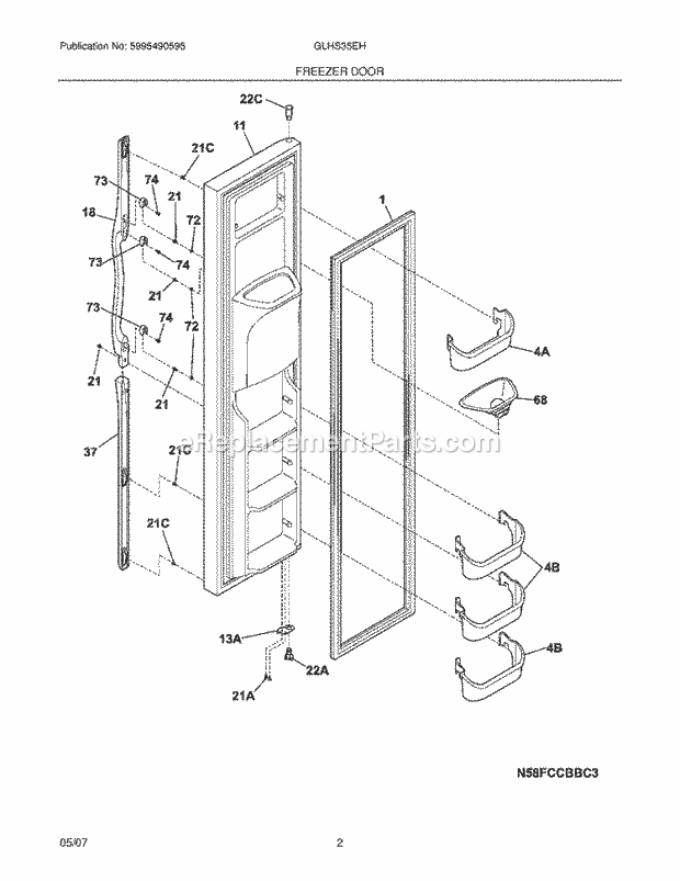 Frigidaire GLHS35EHSB3 Side-By-Side Refrigerator Freezer Door Diagram