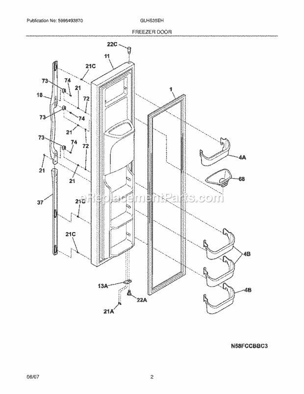 Frigidaire GLHS35EHSB4 Side-By-Side Refrigerator Freezer Door Diagram