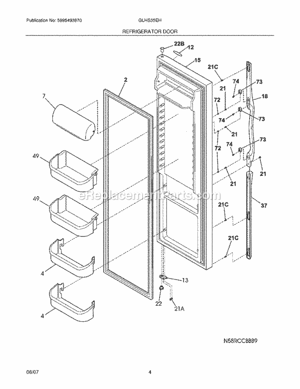 Frigidaire GLHS35EHSB4 Side-By-Side Refrigerator Refrigerator Door Diagram