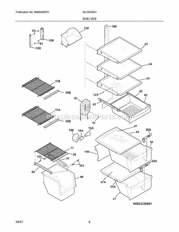 Frigidaire GLHS35EHSB4 Side-By-Side Refrigerator Shelves Diagram