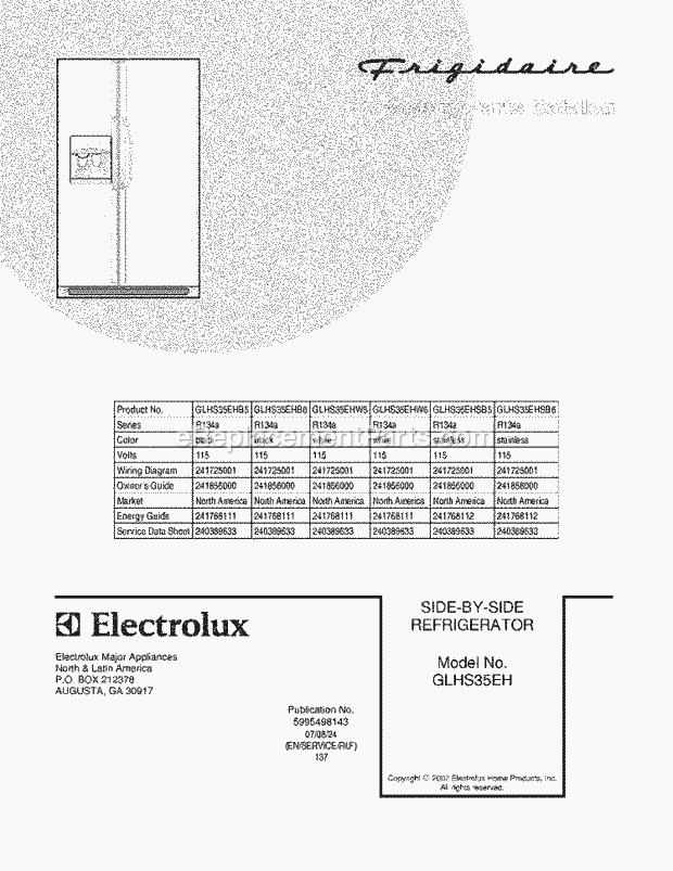 Frigidaire GLHS35EHSB5 Side-By-Side Refrigerator Page C Diagram