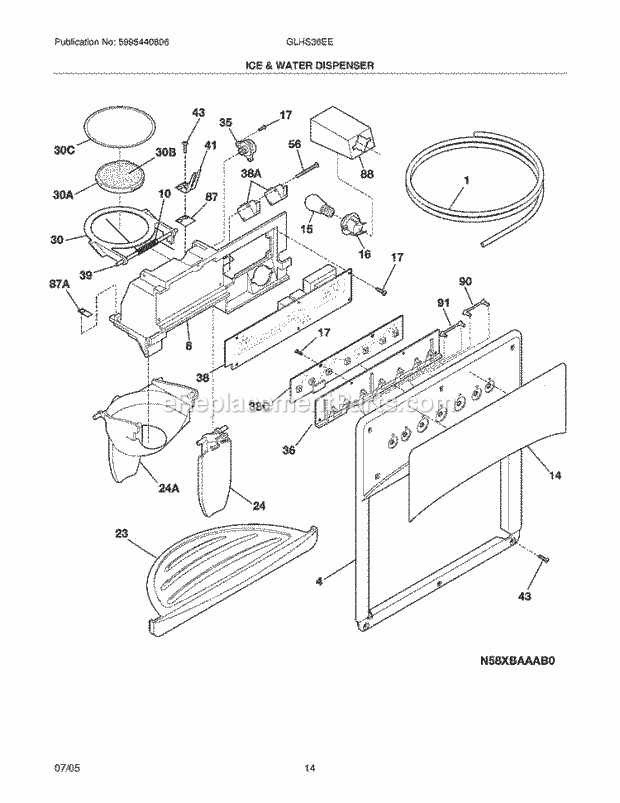 Frigidaire GLHS36EEB1 Side-By-Side Refrigerator Ice & Water Dispenser Diagram