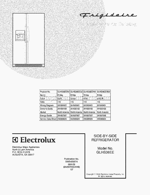 Frigidaire GLHS36EEB2 Side-By-Side Refrigerator Page C Diagram