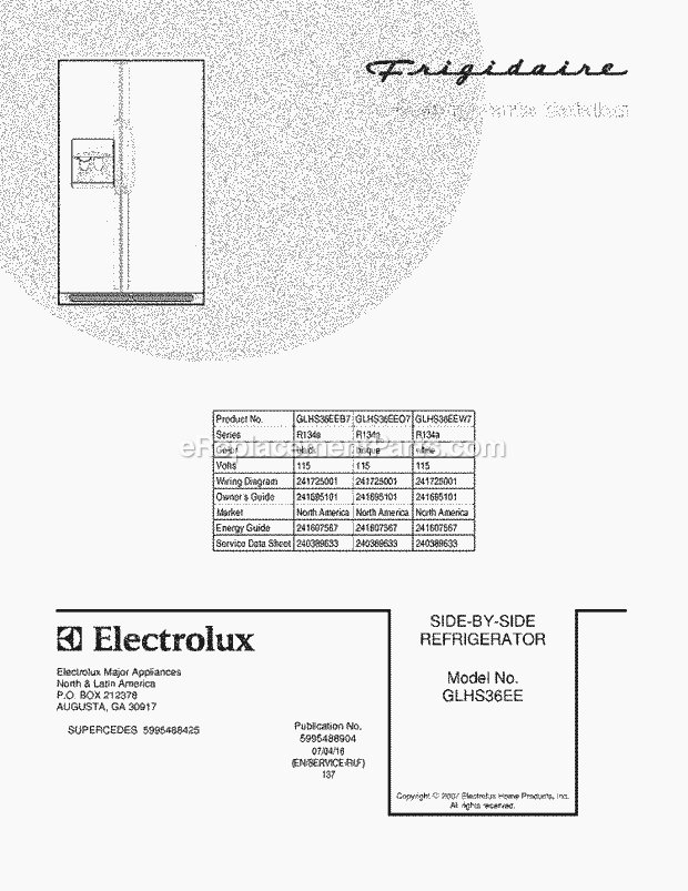 Frigidaire GLHS36EEW7 Side-By-Side Refrigerator Page C Diagram