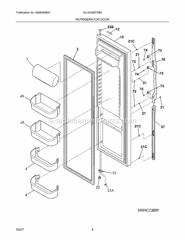 Frigidaire GLHS36EFSB4 Side-By-Side Refrigerator Refrigerator Door Diagram