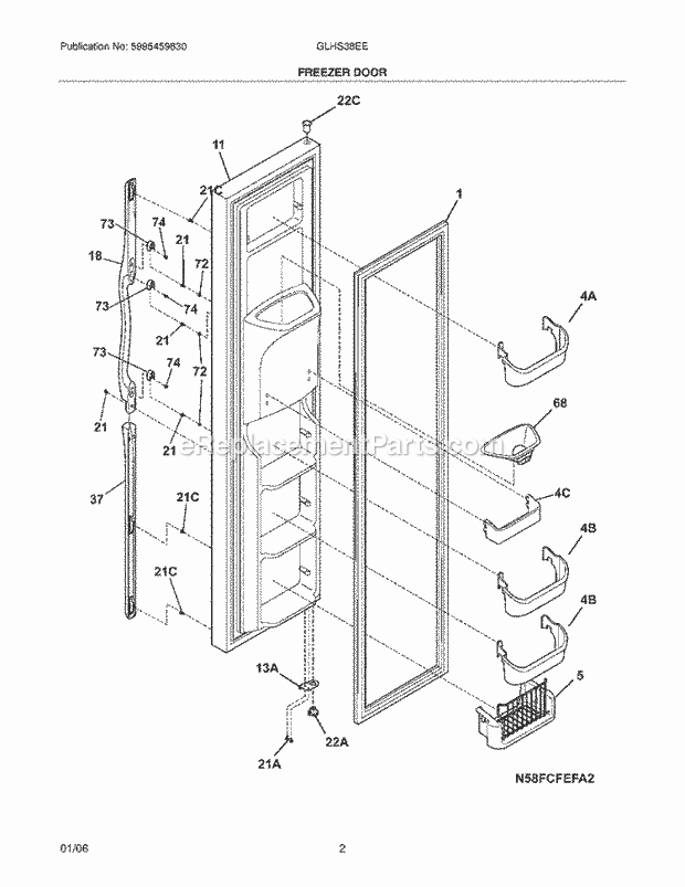 Frigidaire GLHS38EEPB2 Side-By-Side Refrigerator Freezer Door Diagram