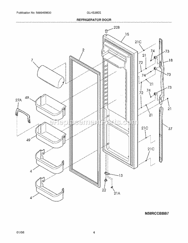 Frigidaire GLHS38EEPB2 Side-By-Side Refrigerator Refrigerator Door Diagram