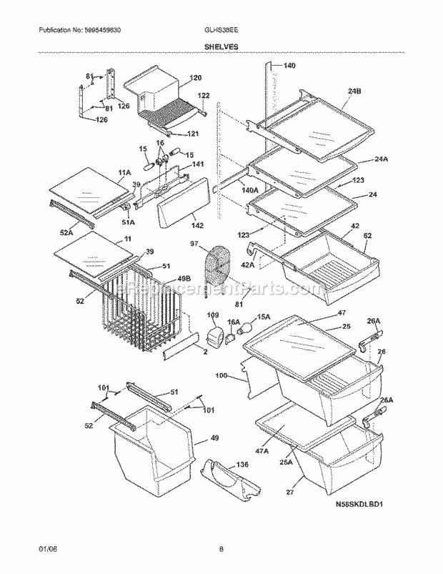 Frigidaire GLHS38EEPB2 Side-By-Side Refrigerator Shelves Diagram