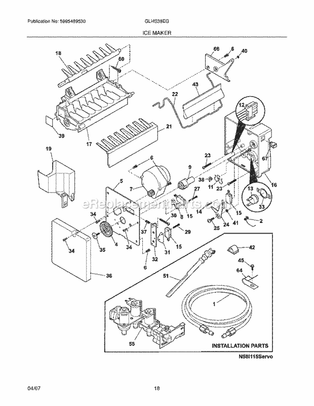 Frigidaire GLHS38EGPB3 Side-By-Side Refrigerator Ice Maker Diagram