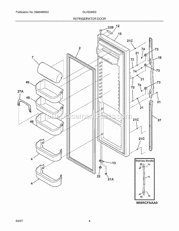 Frigidaire GLHS38EGPB3 Side-By-Side Refrigerator Refrigerator Door Diagram