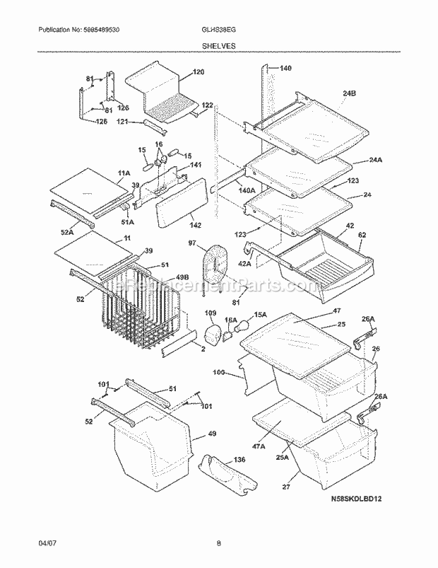 Frigidaire GLHS38EGPB3 Side-By-Side Refrigerator Shelves Diagram